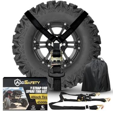Imagem de AddSafety Alça Y para pneu sobressalente, 3 tiras de catraca amarradas, alça de pneu sobressalente resistente para UTV, suporte de pneu sobressalente de rack de teto, caminhonetes