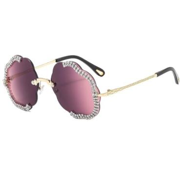 Imagem de Óculos de sol vintage fashion diamante feminino oversized armação sem aro óculos de sol tons UV400 óculos de grau, cinza roxo, tamanho único