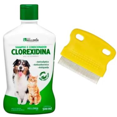 Imagem de Kit Shampoo Clorexidina Kelldriin para Cachorro com Pente Anti Pulgas e Carrapatos para Cães e Gatos