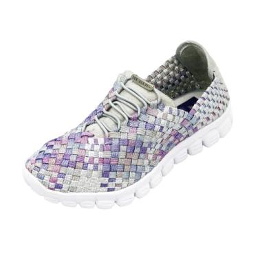 Imagem de Zee Alexis Danielle Tênis feminino respirável, leve, flexível, casual, confortável, sem amarrar, cadarço elástico, Pastel prateado, 36