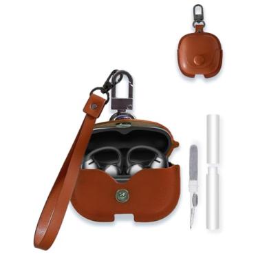 Imagem de Capa para fone de ouvido SHOKZ OpenDots ONE E310 com clipe de orelha Bluetooth, capa protetora de couro PU macio estilo WUNIAK Business com chaveiro e kit de limpeza para homens e mulheres, pele à