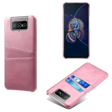 Imagem de Capas Compatível com ASUS Zenfone 8 Filip,Caso de couro PU-Tampa de telefone a prova de choque com 2 slots de cartão,Proteção anti-impressão digital e anti-gota-Pink