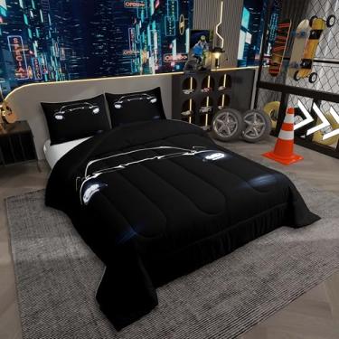 Imagem de Conjunto de edredom de carro de corrida preto, tamanho solteiro, decoração de quarto de carro de corrida para meninos, meninas, adolescentes, conjunto de cama para crianças, meninos, meninas