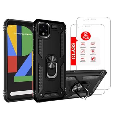 Imagem de Capa para Google Pixel 4 XL com [pacote com 2] protetor de tela de vidro temperado, capa protetora para Google Pixel 4XL [grau militar], com suporte de anel magnético, capa de telefone preta