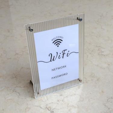 Imagem de FIREFLYWEB Sinais de senha Wifi criativo vertical desktop American Modern Simplicity, sinais Wifi para decoração de casa Design personalizado clássico (listras verticais transparentes Wifi)