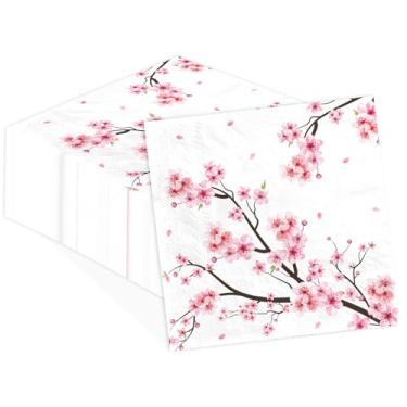 Imagem de 100 pçs guardanapos de coquetel de papel flor de cerejeira 2 camadas aquarela rosa floral descartáveis toalhas de mão absorventes flores de verão guardanapos para convidados de casamento nupcial