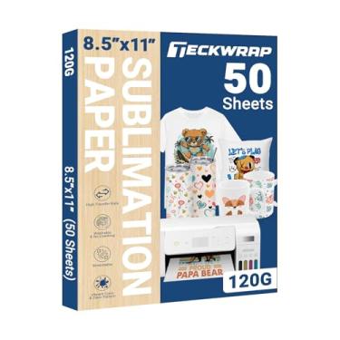 Imagem de TECKWRAP Papel de sublimação 21 x 28 cm, 50 folhas, compatível com impressora de sublimação e tinta de sublimação 120 g/m² para canecas, camisetas, tecido leve e outros espaços em branco de sublimação