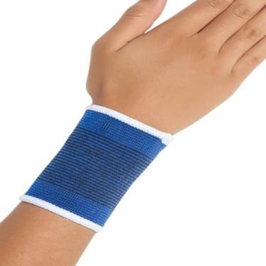 Imagem de Munhequeira Elástica Ortopédica, Suporte para Pulso, Azul com Branco, 1 Par, para Academia e Esportes