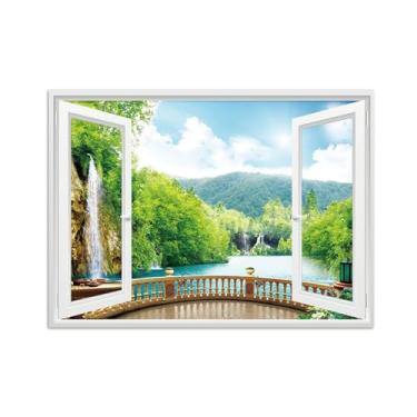 Imagem de Quadro de Parede Janela Falsa-Paisagens Impressões em Tela-Floresta Lago-Natureza Pinturas Decoração 50x70cm-19x27in Sem Moldura