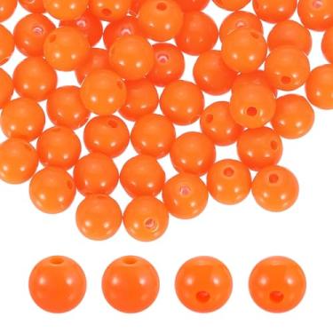 Imagem de HARFINGTON 100 contas redondas de acrílico laranja 10 mm de diâmetro 1,9 mm furo de resina plástica bolas lisas contas soltas para fazer joias, pulseiras, colar, brincos, faça você mesmo