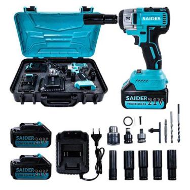 Imagem de Parafusadeira Chave de Impacto 21V S/ Fio 320NM Saider SA0003 + 2 Bate
