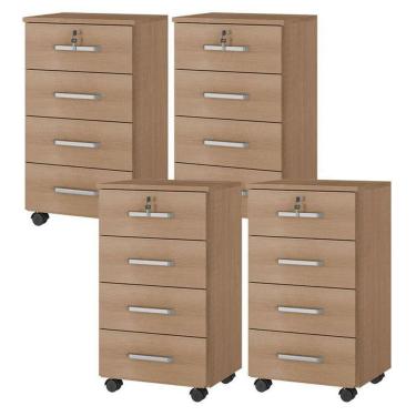 Imagem de Kit 4 Gaveteiros Para Escritório Gávea Com Chave Freijó Fosco – Móveis Leão