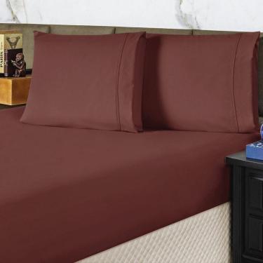 Imagem de Jogo De Cama Lençol Casal Conforto Percal 300 Fios 3 Peças - Vinho