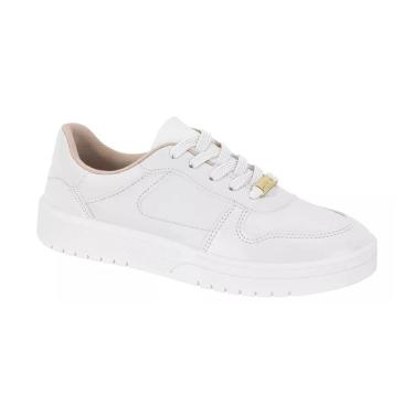 Imagem de Tênis Casual Moleca Feminino Couro Costura Conforto Branco