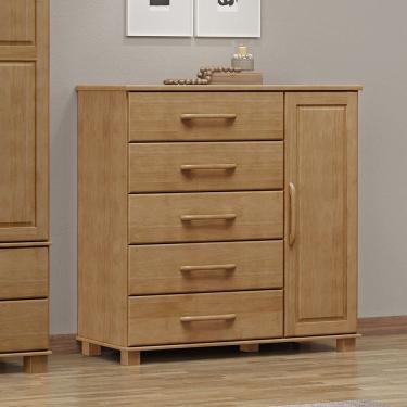 Imagem de Cômoda 5 Gavetas 1 Porta Linha Ouro Madeira Maciça 2251FN Freijó Finestra