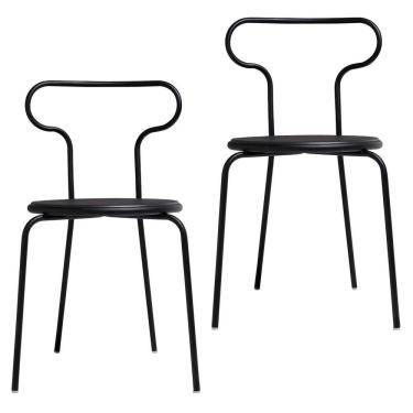 Imagem de Conjunto 2 Cadeiras Base Tubular Fixa Fantasminha Chef Preto
