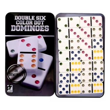 Imagem de Jogo Dominó Osso Profissional Colorido 28 Peças Com Estojo Lata - DOUB