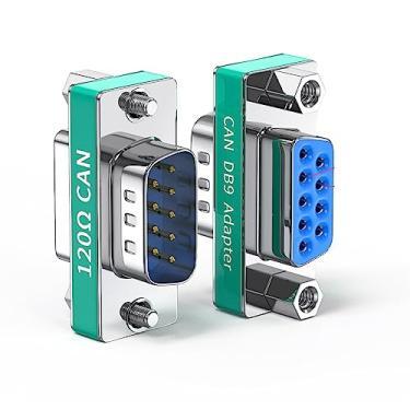 Imagem de JUXINICE Pacote com 2 conectores CAN Bus DB9 macho para fêmea com resistência de 120 ohm entre adaptador CAN-H e CAN-L DB9-RS485