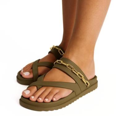 Imagem de Papete Feminina Verde Militar com Corrente Dourada  Confortável, Moder