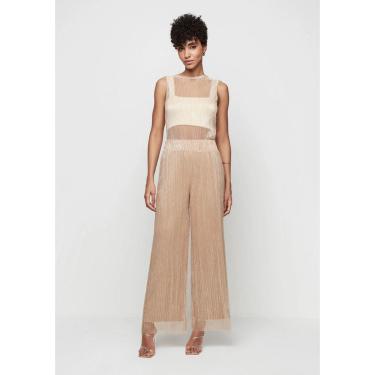 Imagem de Calça Pantalona Dzarm Cintura Alta Em Tule Plissado Feminina-Feminino