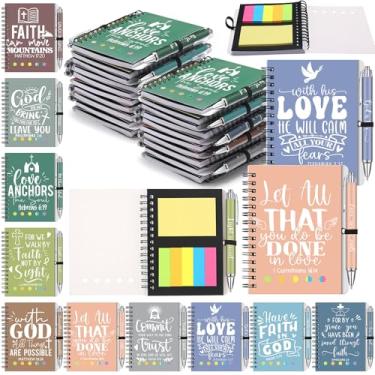 Imagem de Sayglossy 20 conjuntos de cadernos estéticos cristãos, presentes a granel, escrituras inspiradoras da igreja, espiral, versículo bíblico, com notas adesivas, caneta esferográfica de bambu para