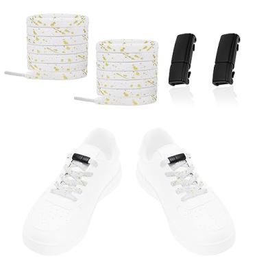 Imagem de LT Easiyl Cadarços elásticos sem amarrar, fivela magnética e cadarços, cadarços preguiçosos, cabem em tênis, botas de lona para caminhadas, 1 par de fivela preta fosca + 1 par de cadarços brancos