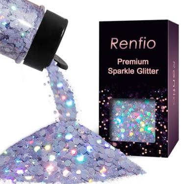 Imagem de Renfio Purpurina holográfica roxa grossa, 50 g, lavanda com glitter grosso para globo de neve, macaron roxo hexágono, floco de lantejoulas para globo de neve, artesanato, resina, decoração de festival