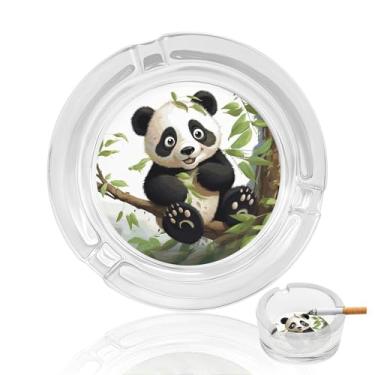 Imagem de Cinzeiro de vidro de cristal de panda no ramo de árvore, cinzeiro redondo para fumar de vidro resistente, portátil, decorativo, moderno, para uso em casa, escritório, interior, exterior, pátio