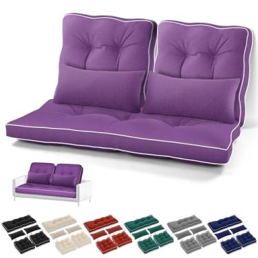 Imagem de Chunful Conjunto de 5 almofadas de banco para ambientes externos 111 x 48 cm Tufado à prova d'água para móveis de pátio com almofadas almofada de sofá de sofá quadrado de vime (roxo)