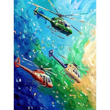 Imagem de PUAGEMTI Kits de pintura de arte de diamante de três helicópteros para adultos, kits de arte de pontos de pintura de diamante 5D para adultos iniciantes, decoração de parede de casa 30 x 40 cm