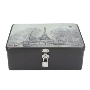 Imagem de Bloquear Caixa De Armazenamento Vintage Iron Metal Keepsake Box Secure Organizador Decorativo para Jóias Artesanato Cosméticos 24.5x18x8.5cm
