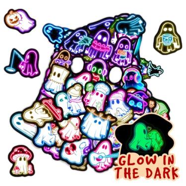 Imagem de 70 adesivos neon de Halloween para crianças que brilham no escuro, decoração de fantasmas à prova d'água para garrafa de água, decalques de vinil para adolescentes, meninas, meninos, prêmios de sala