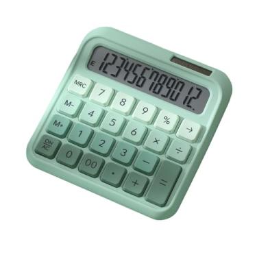 Imagem de Calculadora de desktop 12 dígitos LCD LCD Exibir grande botão de teclado mecânico Bateria solar operado para estuntes de escritório em casa, gradiente de contadores rosa verde (Verde)