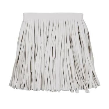 Imagem de Acabamento de franja de couro PU de 3 metros, acabamento de franja de couro sintético de 20 cm de largura para abajur, bolsa de abajur, costura, vestido, artesanato, decoração de saia (bege)