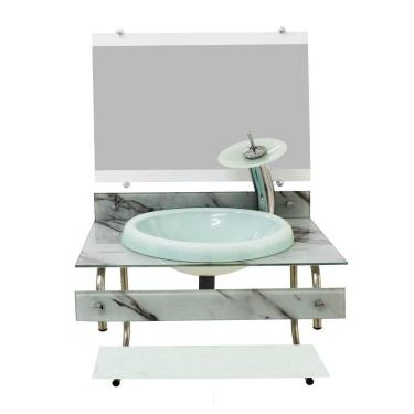 Imagem de Gabinete De Vidro 60Cm Inox Branco + Torneira Branca