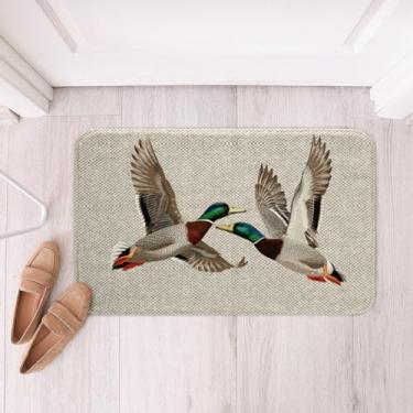 Imagem de Erosebridal Pato Mallard Home Decor Tapetes de banho de animais selvagens, tapetes de banheiro cinza favo de mel tapetes de banho de vida selvagem lago, tapetes hexagonais geométricos modernos tapetes
