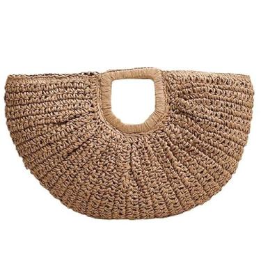 Imagem de Sacola de mão de tecido de palha, bolsas femininas com alças geométricas bolsas femininas de praia para férias, Marrom, (L*H): 50cm*20cm/19.69"*7.87"