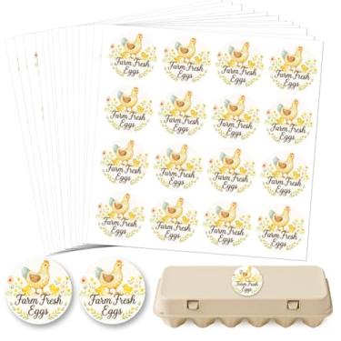 Imagem de GOMAKERER 320 etiquetas de caixa de ovos frescos da fazenda, 5 cm de galinha com ovo de flor colocada em adesivos redondos autoadesivos para embalagem de ovos para caixa de papelão suprimentos