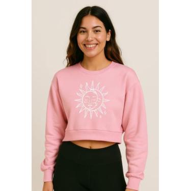 Imagem de Cropped Moletom Feminino Sem Capuz Básico  Conforto Diário Sol e Lua -