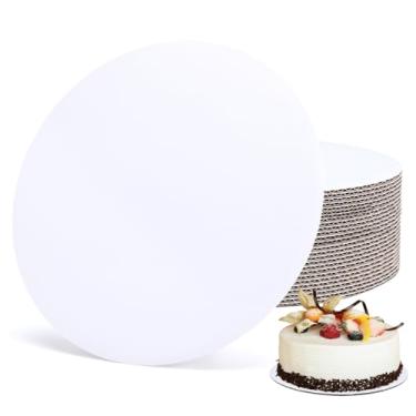 Imagem de EUSOAR Tábua de bolo de 25 cm, pacote com 25 pratos de pizza com base redonda de papelão ondulado branco, círculos descartáveis à prova de gordura para decoração de sobremesas de casamento, festas de