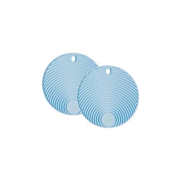 Imagem de Conjunto de Descansos de Panela Redondo de Silicone Azul - 2 unidades - 17x17cm - Resistente ao Calor e Deslizamento - Livre de BPA