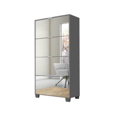 Imagem de Sapateira Armário Multiuso Pequim - Mdp 4 Gavetas Com Espelhos Cinza - Rede Móveis