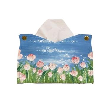 Imagem de Caixa de lenços de papel PU porta-guardanapos de couro para toalha de papel para sala de estar, caixa de lenços faciais, capa de caixa de lenços (azul)