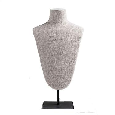 Imagem de ZzleoyuUUs-12 Suporte de exibição de colar busto de exibição de joias de linho, suporte de manequim de colar com base de metal - busto de colar para lojas de varejo e feiras conjunto de exibição de