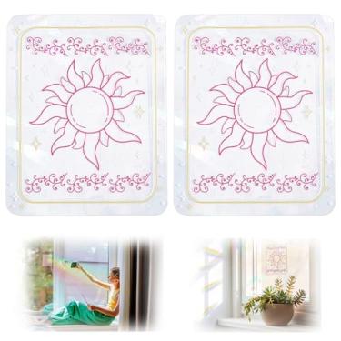 Imagem de DICOSMETIC 2Pcs Sun Window Clings PET Window Decals for Bird Strikes Static Windows Clings with Sun Pattern Non Adhesive Prismatic Vinyl Rainbow Stickers 12.7x10cm