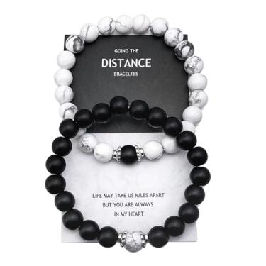 Imagem de Pulseira de contas da tendência da moda bracelete de amizade com pulseira de mármore de lava presente de Natal para mulheres e homens (2 peças)