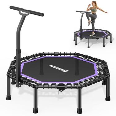 Imagem de BCAN Mini Trampolim Octogonal De 51", Carga Máxima De 450 Libras, Trampolim Fitness Com Barra De Alça Ajustável Em T, Elásticos Silenciosos, Maior, Mais Estável, Rebounder De Exercícios Mais Silenci