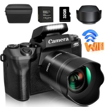 Imagem de Saneen Digital Camera, 4k Cameras for Photography & Video, 64MP WiFi Touch Screen Vlogging Camera for YouTube with Flash, 32GB Card, Lens Hood, 3000mAH Battery, Front and Rear Cameras -