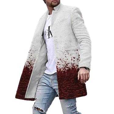 Imagem de Casaco De Tweed Masculino Com Estampa Masculina Stand Up Collar Casaco Masculino Casaco Casual Decoração De Bolso Casaco Longo Jaqueta Masculina Com Botão Frontal, Xldy-07, XXL
