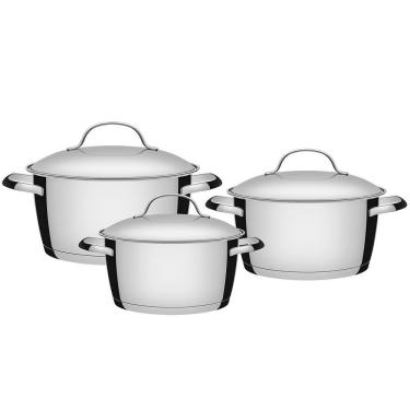 Imagem de Jogo de Panelas Tramontina Allegra em Aço Inox com Fundo Triplo e Tampas de Inox 3 Peças 65660220